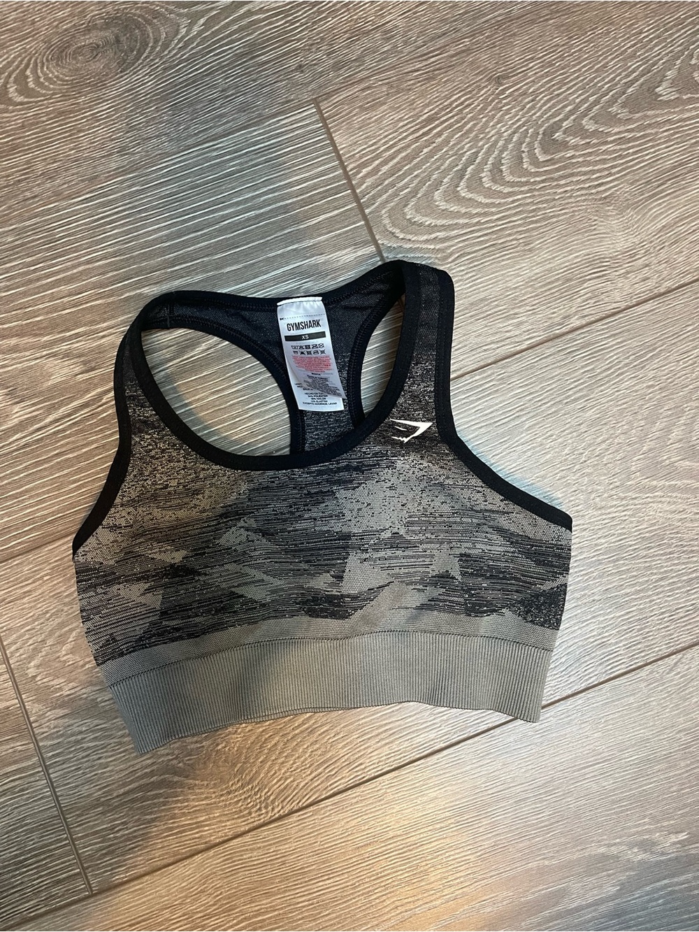 Gymshark Women's Seamless Grey and Black Camouflage-Print Sports Bra